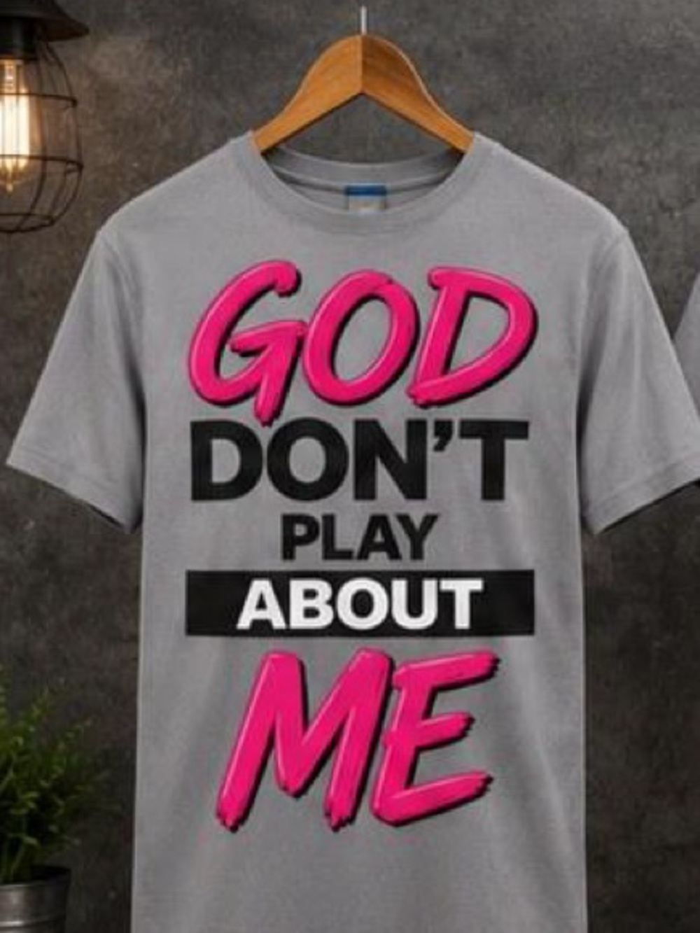 Graphic Short-Sleeve Tee - Grey with Pink & Black Statement